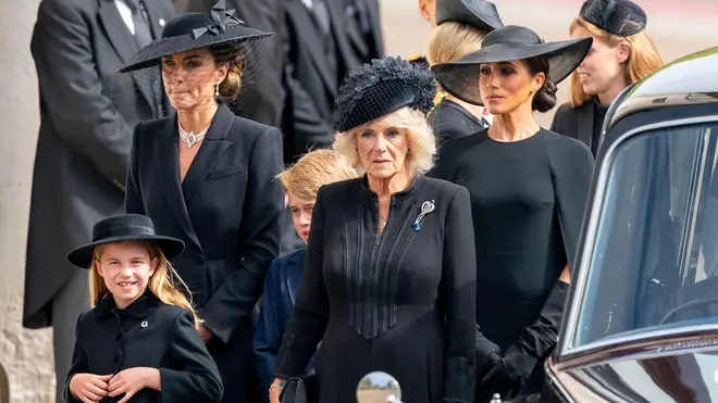 Camilla and Charlotte also wore jewellery with a nod to the Queen.