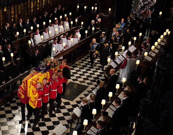 The coffin of Queen Elizabeth II lies at St George's Chapel in Windsor