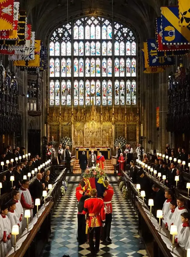 Queen's coffin during St George's Chapel service in Windsor