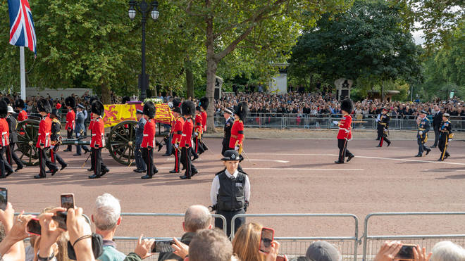 Senior members of the royal family processed behind the Queen's coffin