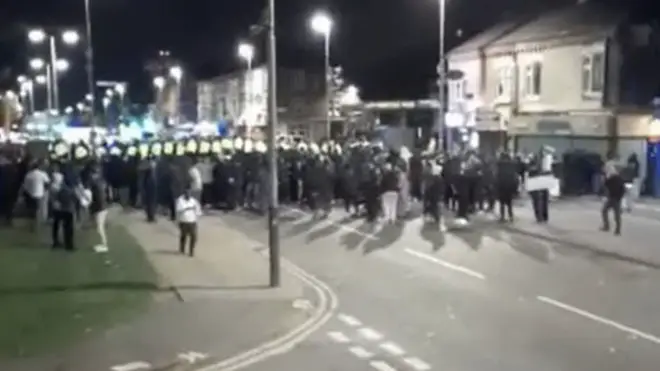 Police pelted during trouble on the streets of Leicester on Saturday night.