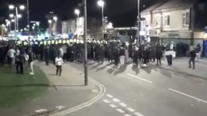 Police were pelted during trouble on the streets of Leicester on Saturday night.