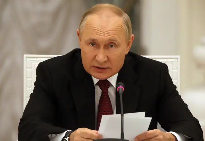 Putin delivers a speech during a meeting on the military-industrial complex at the Kremlin on September 20