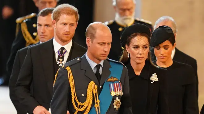Harry and Meghan joined the procession behind the Queen's coffin