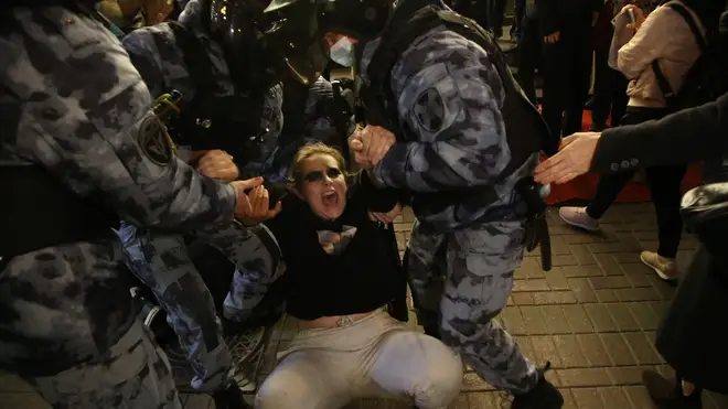 Protesters were tackled by security forces in Russian cities
