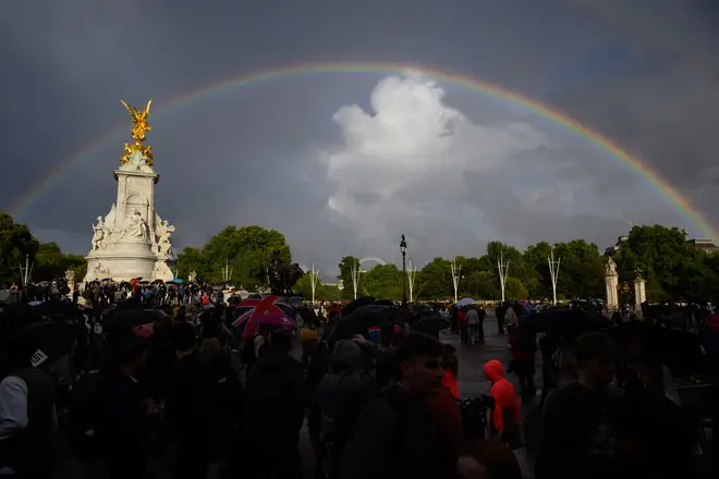A rainbow over London on the day of the Queen's death