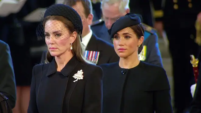 Meghan joined Harry for most other events relating to the Queen's death, including a walkabout in Windsor and the procession of the Queen's coffin to Westminster Hall
