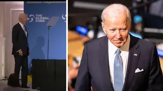 Biden looks confused as he tries to make his way off stage