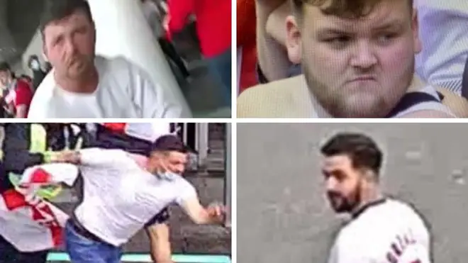 Police are hunting four men in connection to disorder during the Euro 2020 final.