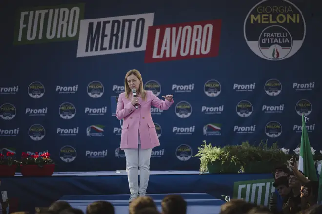 Giorgia Meloni seen speaking during the campaign...