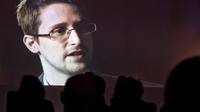 Edward Snowden on a screen at a documentary in Hamburg, Germany in 2015