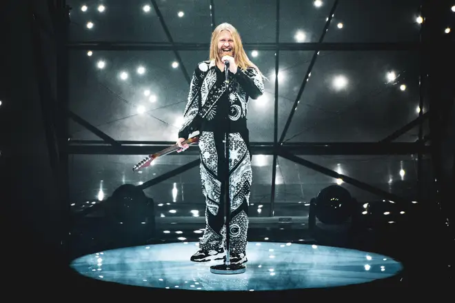 Sam Ryder, representing United Kingdom, performing live on stage for the 66th edition of the Eurovision Song Contest.