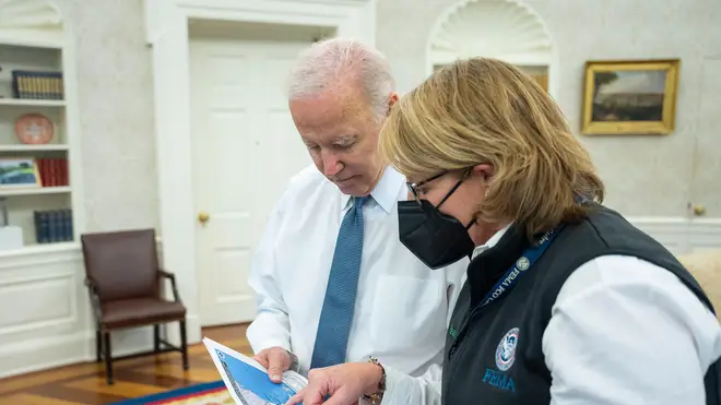 U.S. President Joe Biden, discusses Hurricane Ian with FEMA administrator Deanne Criswell