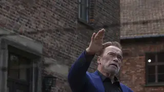 Arnold Schwarzenegger visits Auschwitz-Birkenau Nazi German death camp in Oswiecim, Poland