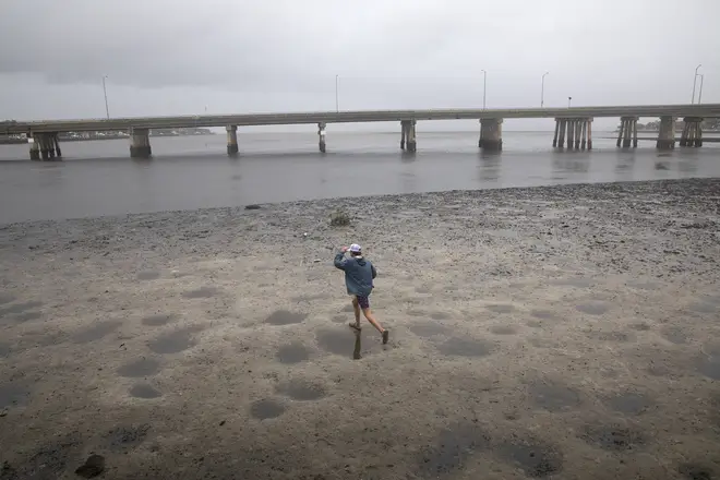 Prior to the storms arrival, the counterclockwise spin of the hurricane pulled water away from the coastline, resulting in extraordinary low tides for a brief period.
