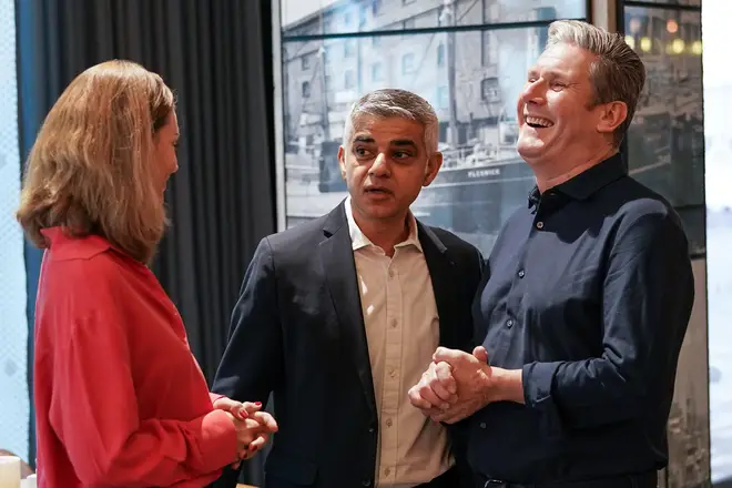 The Mayor, pictured here with Labour leader Kier Starmer and his wife Victoria, has said the fourth plinth will continue to showcase work by "world-class artists" for the "foreseeable future".