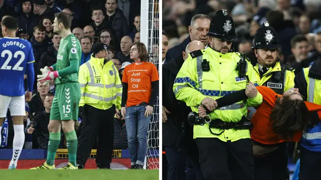 An activist who attached himself to the goalpost at an Everton match has been handed a six-week prison sentence. 
