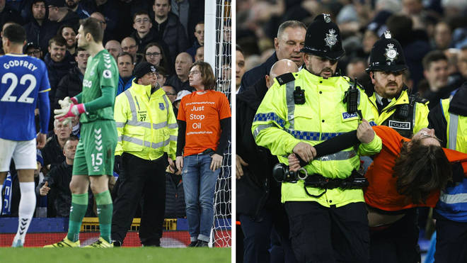 Un militant qui s'est accroché au poteau de but lors d'un match d'Everton a été condamné à six semaines de prison. 