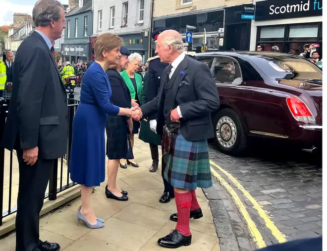 King Charles III was greeted by crowds in Dunfermline