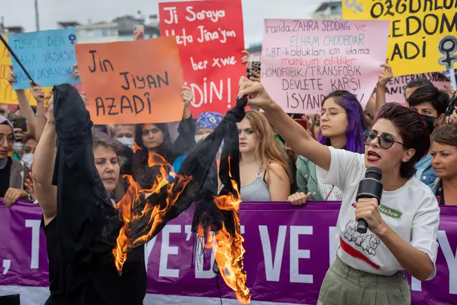 Desmonstrations have taken place across the world, with women burning hijabs and cutting their hair to protest the Islamic Republic's treatment on women