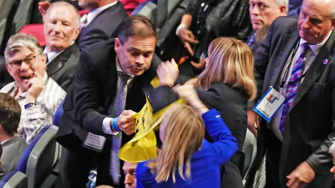 Protesters were ejected from the Tory conference in Birmingham