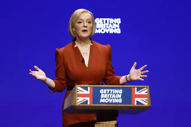 Liz Truss walked on stage to 'Moving on Up', before giving a speech promising that 'all EU red tape would be consigned to history'.