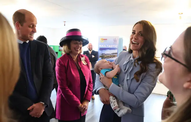 The Prince and Princess of Wales with Vice Lord Lieutenant of County Antrim, Miranda Gordon, during a visit to Carrick Connect, a youth charity based in Carrickfergus