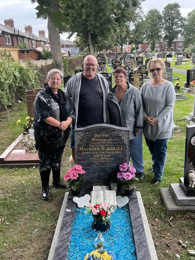 Ms Gervaise (right) pictured at her biological mother's grave