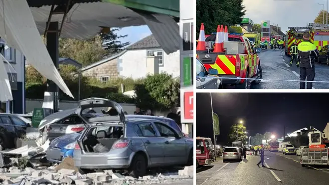 Emergency services are searching the rubble after an explosion at a village service station