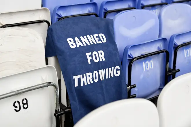 Picture of seat that has 'banned for throwing' message at Everton v Leeds United - Premier League