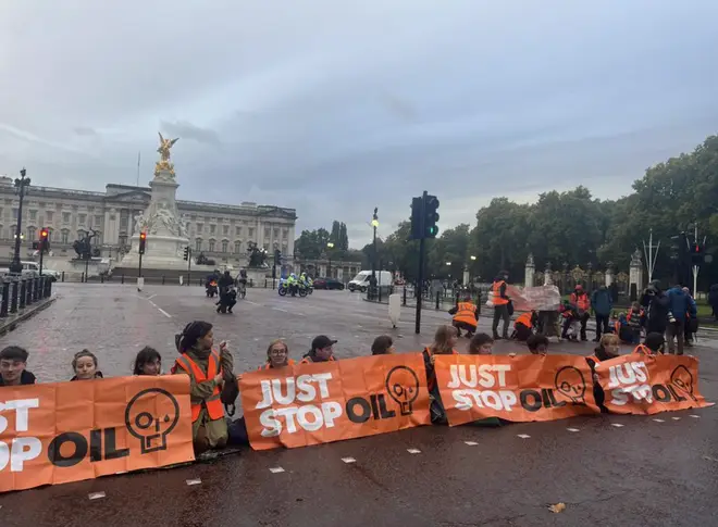 Protesters block the Mall near Buckingham Palace