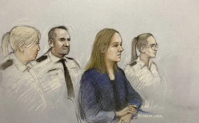 Artist illustration of Lucy Letby during her court appearance