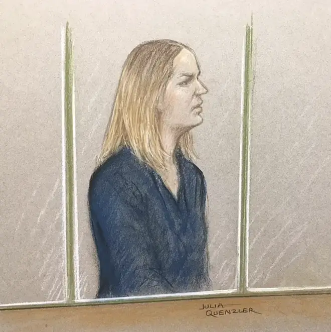 An artist's illustration of Lucy Letby in the dock