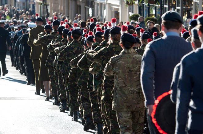 Cadets march at a Remembrance Sunday parade in Leamington Spa