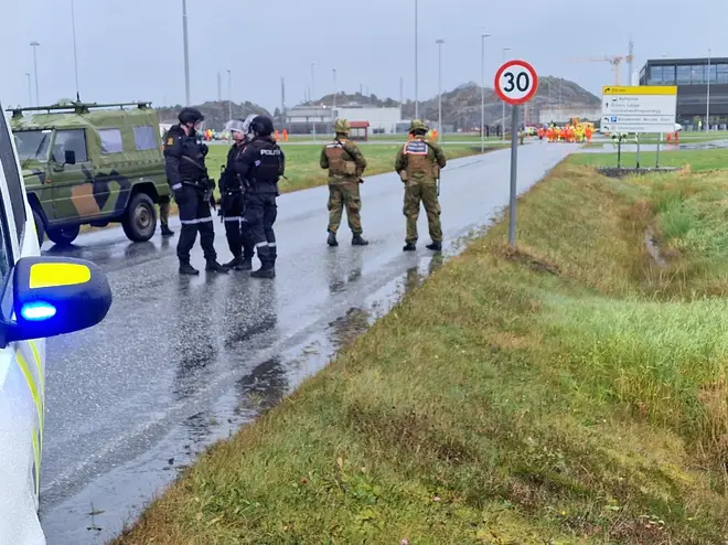 Norwegian police patrolling outside a natural gas field this week