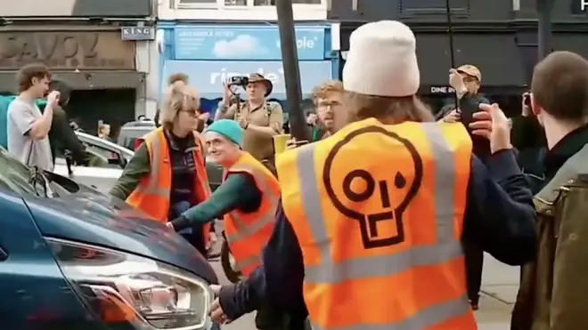 A furious van driver was halted by Just Stop Oil protesters