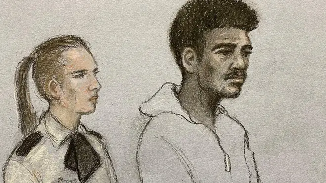 Mason Greenwood appearing in the dock at Manchester Magistrates' Court