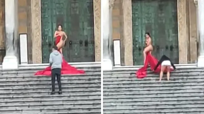The woman's antics on the cathedral's steps angered locals