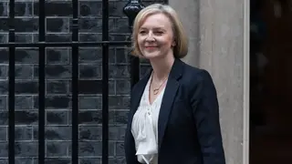 Liz Truss departs Downing Street for PMQs in London