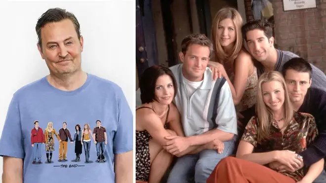 Matthew Perry (l) and with cast of Friends (r)