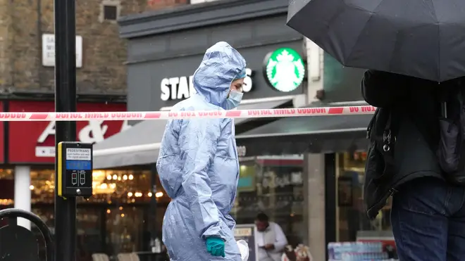 A forensic officer at the scene of a incident on Edgware Road