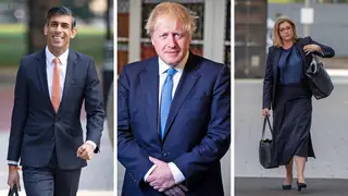 Rishi Sunak (l), Boris Johnson (c) and Penny Morduant (r) among the favourities to Lizz Truss