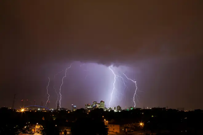 Lightning strikes over London, July 2013