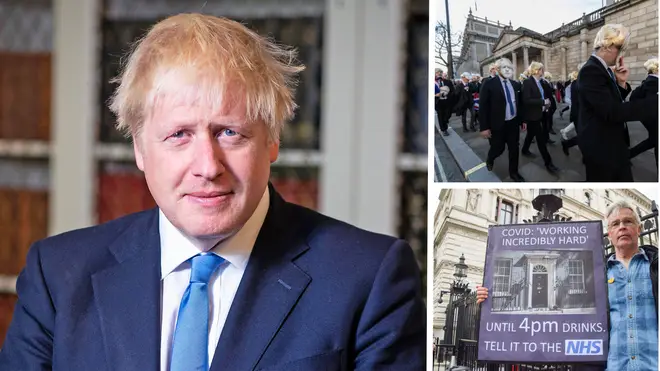 Boris Johnson resigned for 'partygate' earlier this year, which sparked a series of protests (R)