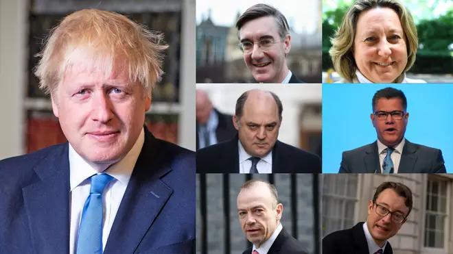Boris Johnson with current Cabinet backers Jacob Rees-Mogg, Ben Wallace, Chris Heaton-Harris, Anne Marie Trevelyan, Alok Sharma and Simon Clarke