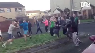 Mass street brawl