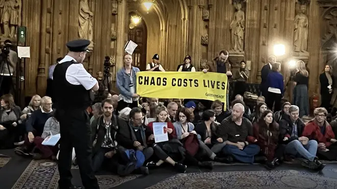 Greenpeace staged a demonstration in Parliament