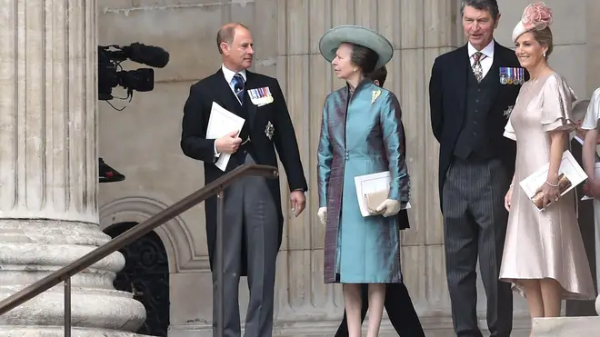 Prince Edward and Princess Anne after attending theThanksgiving Service for the Queen's Platinum Jubilee in June 2022