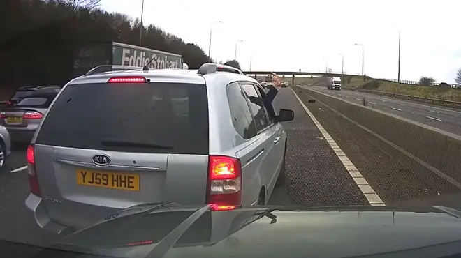 Driver holds his own one-man roadblock on the M62