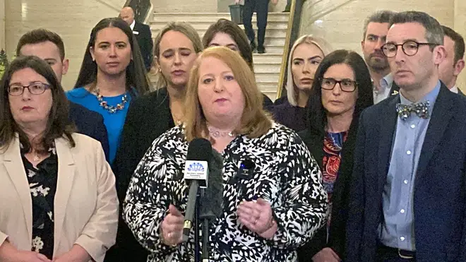 Alliance leader Naomi Long speaking after an attempt to elect a new speaker fails.